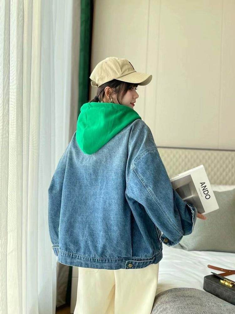 牛仔拼针织帽外套，其它，艾依佳人