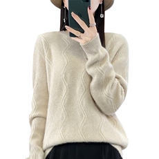 加厚半高领100%纯羊毛衫女扭花长袖针织毛衣宽松慵懒羊绒衫打底衫，女装针织衫/毛衣，萱芳婷羊绒