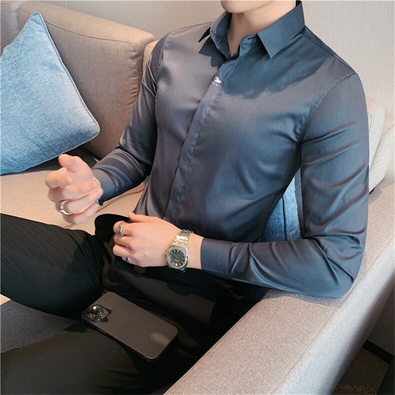 男士刺绣长袖衬衫修身C2022/P63,男装衬衫,电商A213
