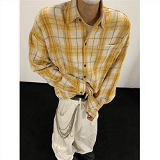 现货~磨毛格子大码长袖衬衫C5895/特P25黄，男装衬衫，电商A094