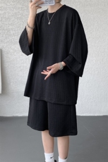 8XL-M高级感纹理短袖套装男夏季慵懒风T恤短裤两件套TZ108P78，男装牛仔裤，电商D206-1