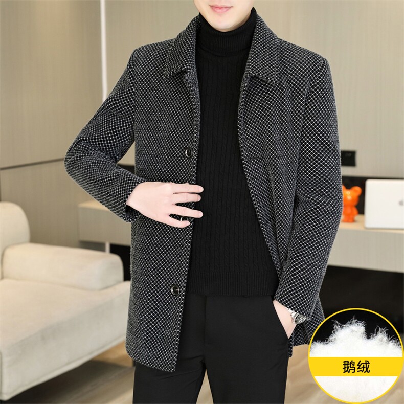 标90鹅绒毛呢外套鹅绒内胆中长款外套男加厚羽绒服310B-3-D228,男装羽绒服,星座310B-3