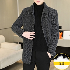 标90鹅绒毛呢外套鹅绒内胆中长款外套男加厚羽绒服310B-3-D228，男装羽绒服，星座310B-3