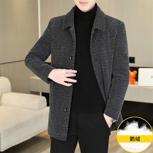 标90鹅绒毛呢外套鹅绒内胆中长款外套男加厚羽绒服310B-3-D228图片