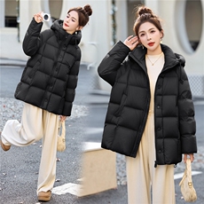 2025冬装新款简约时尚中长款连帽休闲羽绒服，女装羽绒服，沁沁公主