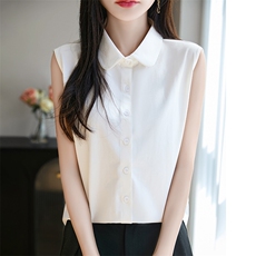 100%纯棉无袖背心开衫女夏季POLO领纯色内搭上衣全棉宽松西装打底，女装T恤，臻维羊绒