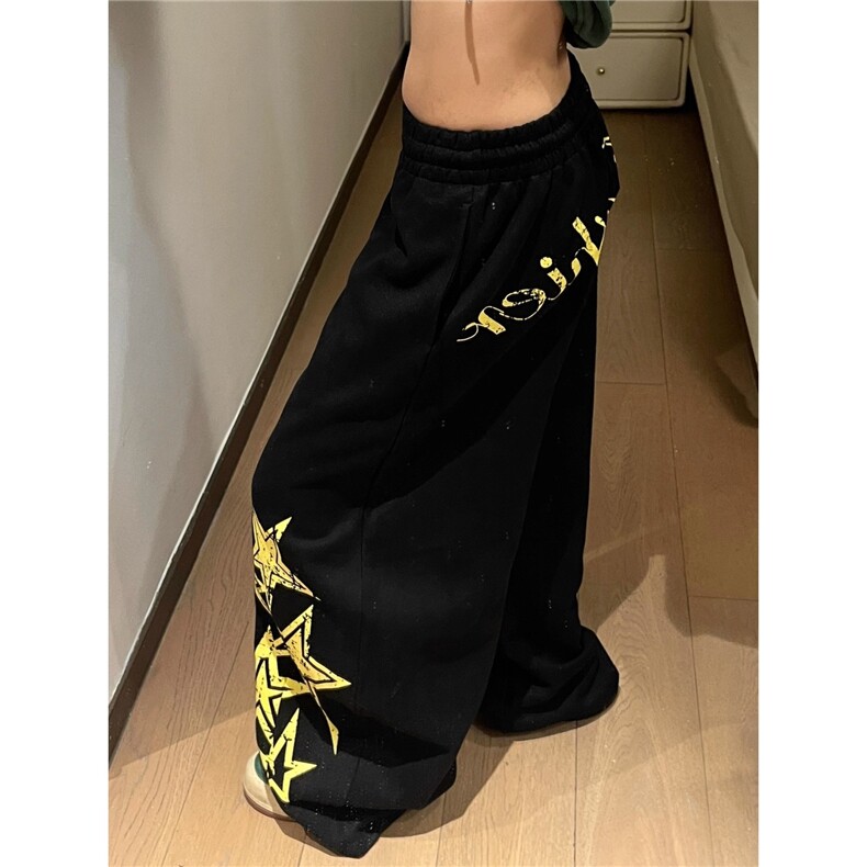 潮流美式水印运动卫裤松垂感休闲裤男女复古宽松高街阔腿休闲长裤,男装休闲裤,星座506A