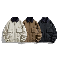 美式复古牛仔领拼接外套男宽松多口袋工装风夹克XZ309JK8632P85，男装夹克，星座309（原A406）