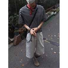 黑白条纹纯棉短袖t恤男女2025夏季度假穿搭新款冰丝正肩情侣半袖，男装T恤，星座506A