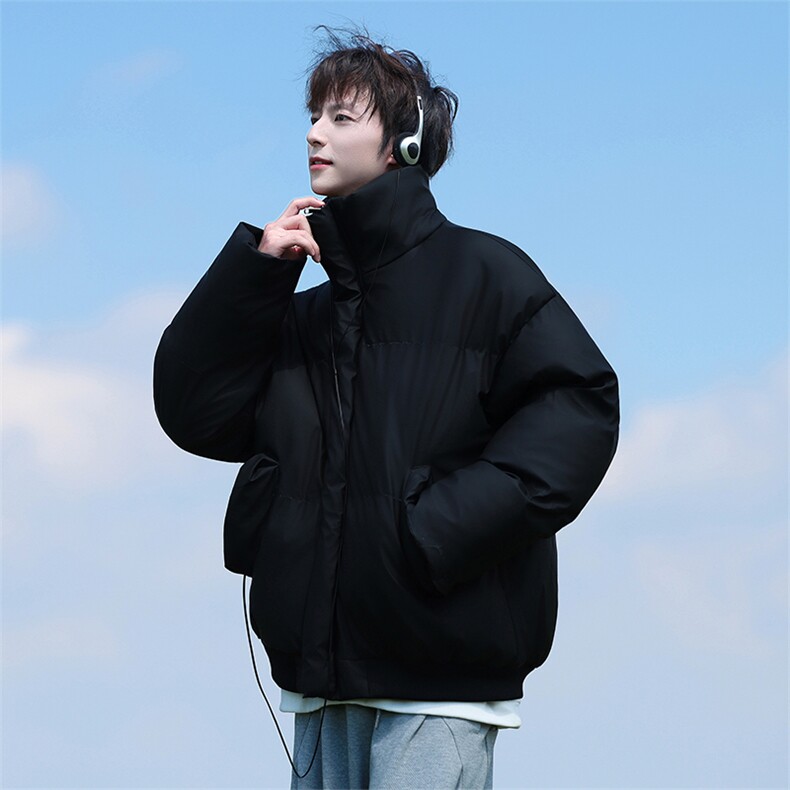 现货5W件冬季三防重磅硬挺boxy短款羽绒立领PU皮棉衣外套加厚棉服,男装棉衣,电商A486-1