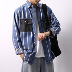 秋季流行男牛仔衬衣宽松休闲长袖衬衫外套XZ310B-3-CY955-P60，男装衬衫，星座310B-3