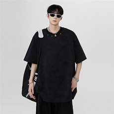 夏季个性日系复古男女同款潮牌金属佩饰设计感重磅短袖T809-P38，男装T恤，电商C307