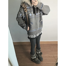 重磅北极绒座山雕毛衣外套冬美式复古休闲慵懒风大毛毛领针织开衫，男装针织衫/毛衣，电商A486