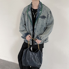 手工钉珠装饰西装领牛仔外套男韩系宽松廓形夹克JK009P138，男装工装外套，星座512-1（原513-3）