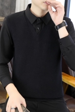 84917-P65秋冬新款休闲衬衫领毛衣男长假两件袖针织衫，男装针织衫/毛衣，电商D310B