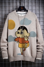 1日系圆领宽松中性情侣潮流大码M-5XL印花毛衣男7782P55加绒P70，男装针织衫/毛衣，星座226-2