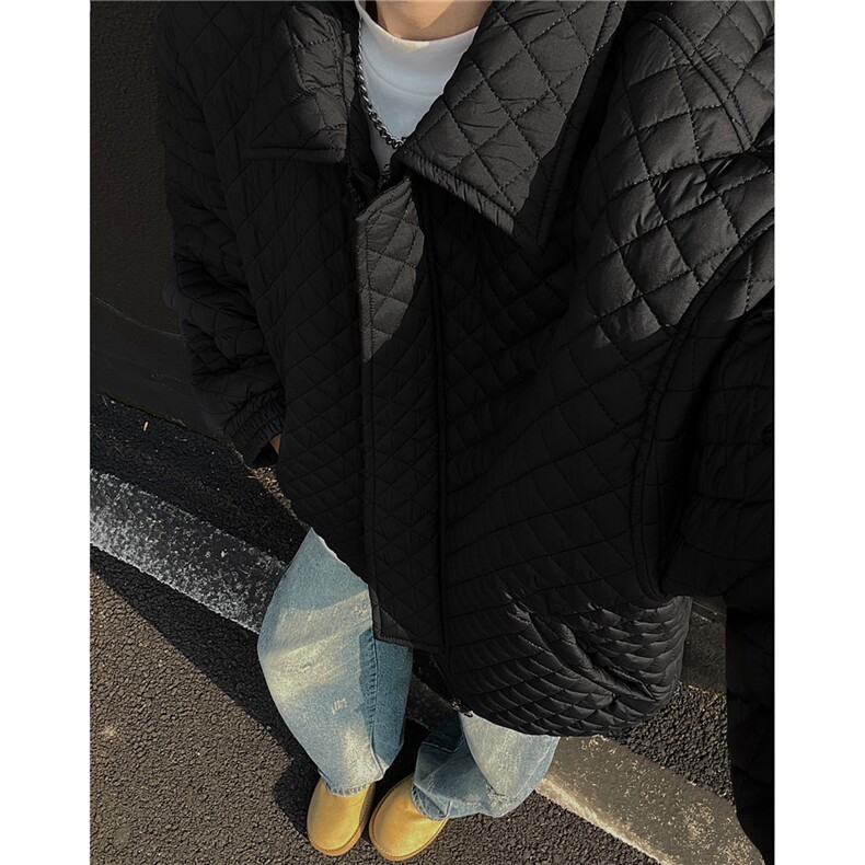冬装新品设计感菱形格加厚棉服翻领夹克外套男H1037特P95,男装棉衣,电商A341