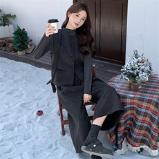 2026年春季法式时尚潮流舒适洋气带高级感磨毛呢马甲三件套裤，女装套装/套裙，超帛