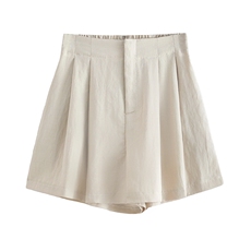天丝麻料西装短裤女夏季薄款2025新款高腰a字阔腿花苞五分裤，女装短裤/热裤，梦白服饰厂