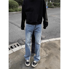 W10096-P48网图现货美式复古竹节纹直筒牛仔裤弯刀拖地裤，男装牛仔裤，星座1608-2