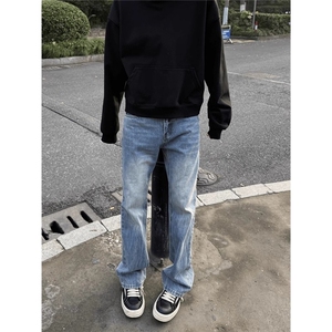 W10096-P48 网图现货 美式复古竹节纹直筒牛仔裤弯刀拖地裤图片