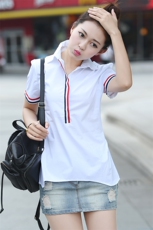短袖纯色POLO领修身直筒2025年夏季纯色短款中长款休闲衬衫，女装衬衫，风姿绰