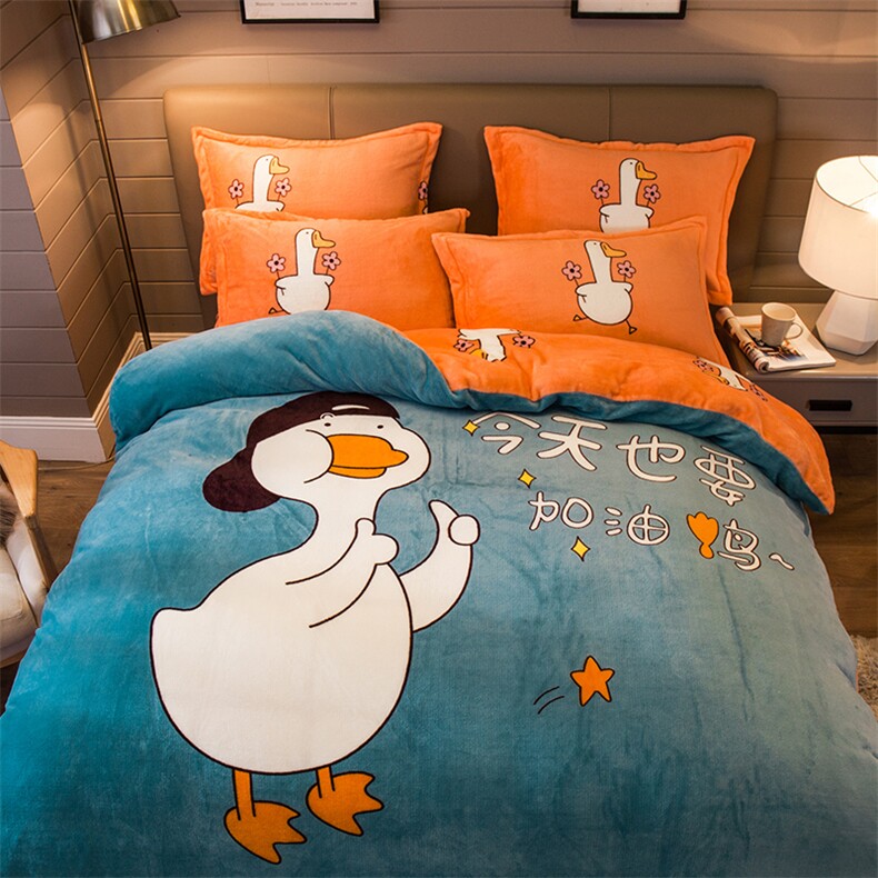 秋冬新品加厚大版印花法莱绒四件套,女装床品套件,一起卖家纺