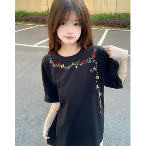 纯棉短袖t恤男女夏季小众设计感美式半袖宽松上衣 TH191图片