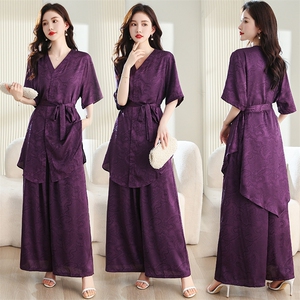 大码阔腿裤套装女春夏2025新款时尚高级感洋气减龄遮肉显瘦两件套，女装套装/套裙，缘衣格