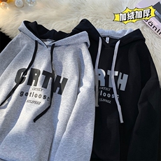 假两件hiphop卫衣男女款秋冬季加绒加厚套头外套WY6002J-特批60，女装短外套，电商A042