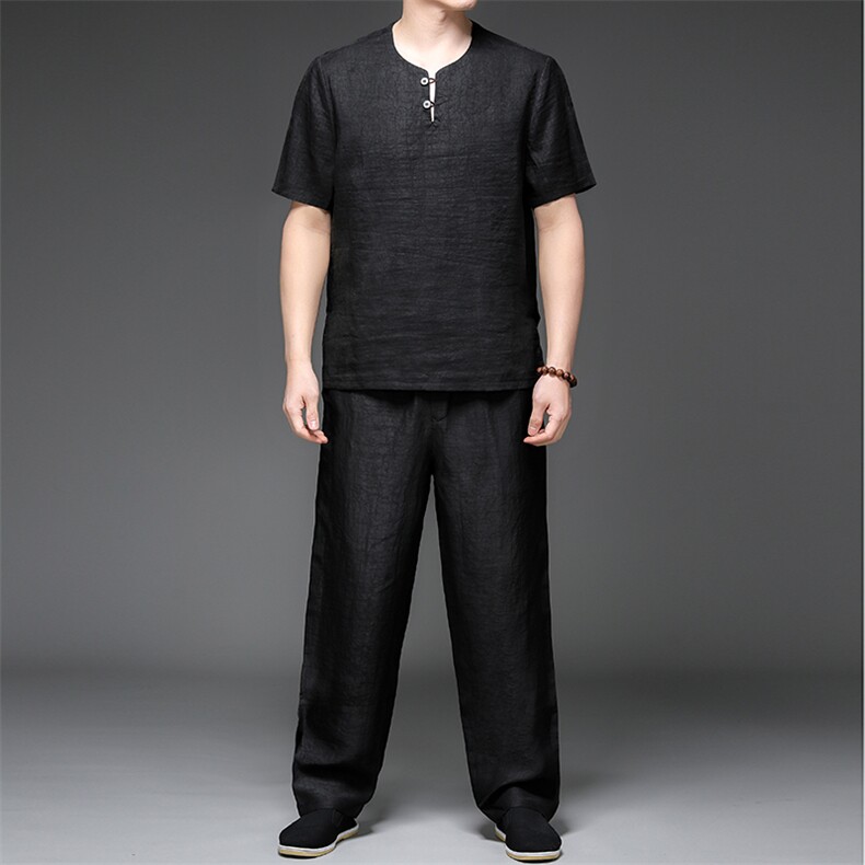 GBN86001夏男薄款短袖风纽扣休闲套装中老年爸爸装唐装P1010，男装民族服装，电商B360