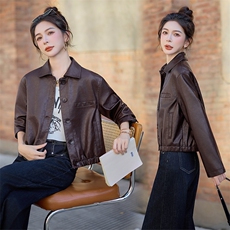 袁泉同款磨砂皮皮衣外套女2025新款短款高级感夹克，女装皮衣，江南女神