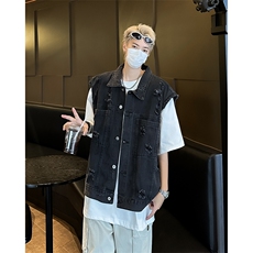 美式水洗牛仔马甲男潮牌宽松百搭痞帅做旧无袖坎肩外套MJ80-P55，男装背心/马甲，星座308B-1