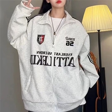 美式复古三杠字母印花拉链开衫情侣百搭卫衣外套513AKS2626P43，女装短外套，星座513A