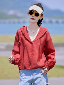 衣女新款薄款透气轻薄连帽开衫多巴胺外穿通勤外套女2026夏季外套图片