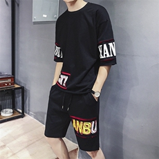 夏季男士短袖t恤韩版潮流休闲运动套装半袖衣服两件套DS129T，男装T恤，电商A102