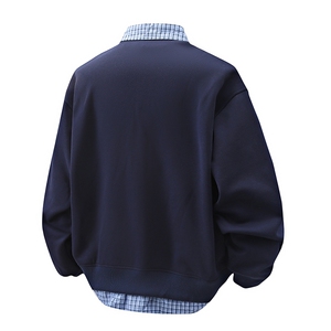 特批45 新品假两件男女同款情侣拼接格子休闲卫衣百搭WY8715图片