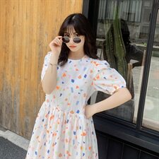 【现货】2021夏装新款俏皮可爱几何撞色连衣裙166-1019P80，女装连衣裙，茜茜公主