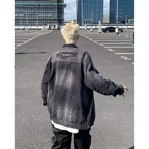 复古做旧破洞牛仔外套男春季2024新款宽松情侣休闲夹克8844/P75图片