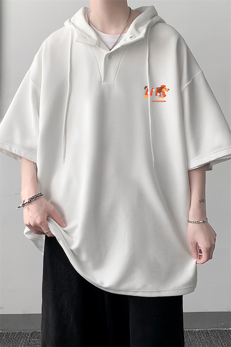 LD54438-P45NASA连帽短袖t恤男大码胖子带帽五分袖中袖,男装T恤,电商A040