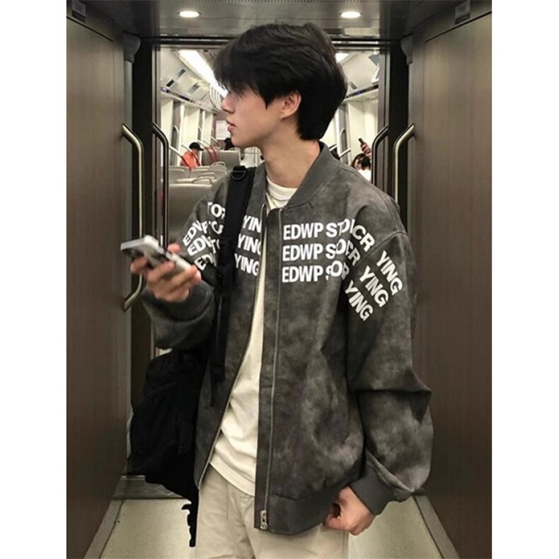现货冬季新款男士日系复古夹克宽松立领印花外套棒球服LW221-P66,男装夹克,星座1008