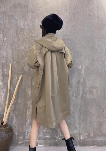 2021秋冬新款时尚连帽双口袋休闲宽松潮风衣外套,女装风衣,L·H·X