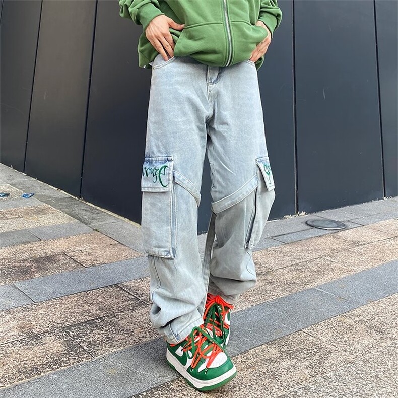 高街直筒宽松美式hiphop裤子复古水洗浅色vibe风牛仔裤K3792-P55,男装牛仔裤,星座512-3
