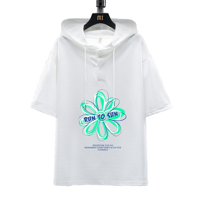 LD54170-P45连帽短袖t恤男大码胖子带帽五分袖中袖展架,男装T恤,电商A040A