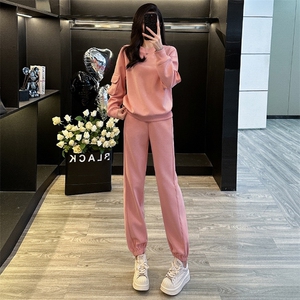 女春季新款韩系圆领卫衣束脚裤显高显瘦两件套潮,韩系卫衣穿搭女图片