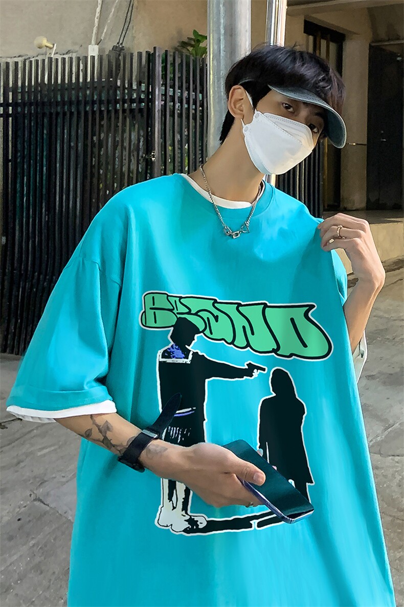 B239-1263-P28人像创意字母印花夏季重磅落肩袖短袖t恤美式,男装T恤,星座514-2(原B239)
