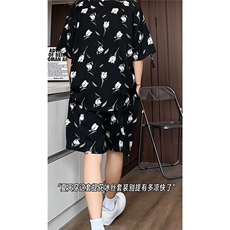 短袖衬衫男+短裤男潮流休闲套装男M-5XL大码TZ78712P50控98模特图，男装牛仔裤，星座226-1
