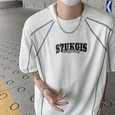 美式复古线条设计感短袖男女夏季圆领港风印花情侣款纯棉T恤DT44，男装T恤，星座601-2