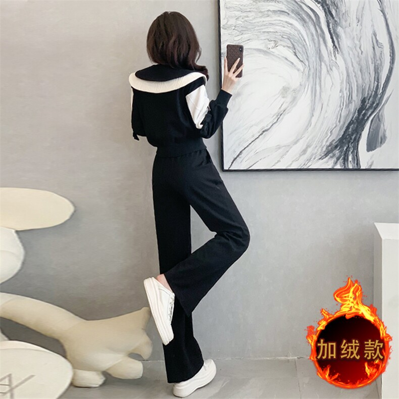 女秋冬加绒加厚新款运动服阔腿裤两件套,女装套装/套裙,江南