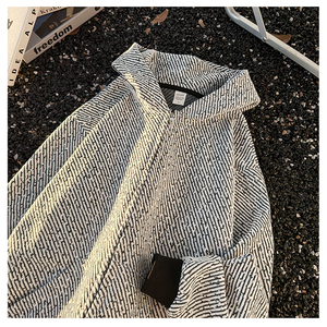 港风秋冬款男女连帽卫衣拉链开衫条纹宽松外套WY82 P55图片